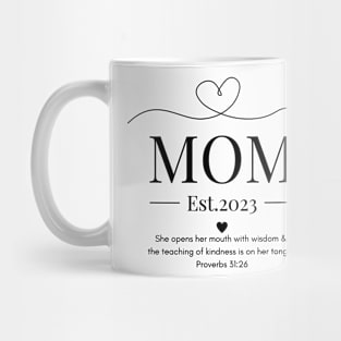 She Opens Her Mouth with Wisdom & Kindness Mom Est 2023 Mug